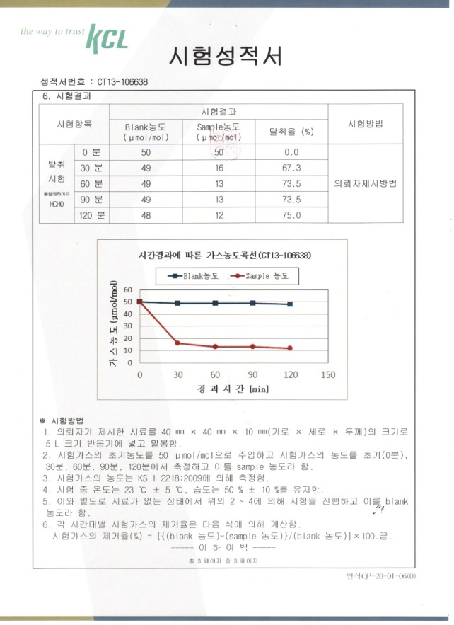 포름알데히드 탈취 시험성적서 원본
